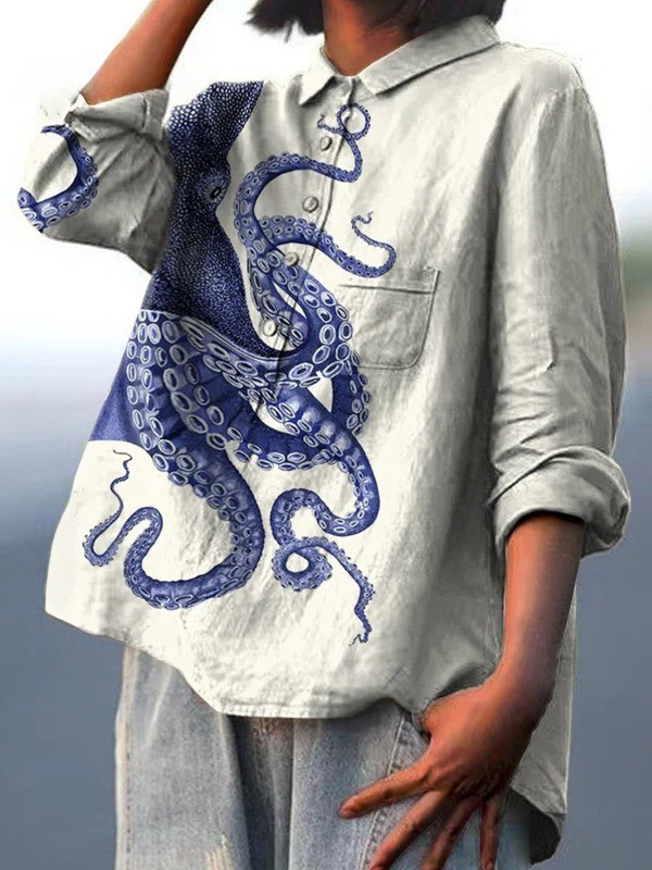 Elissa | Casual T-Shirt with Deep Sea Octopus Tentacle Art for Women