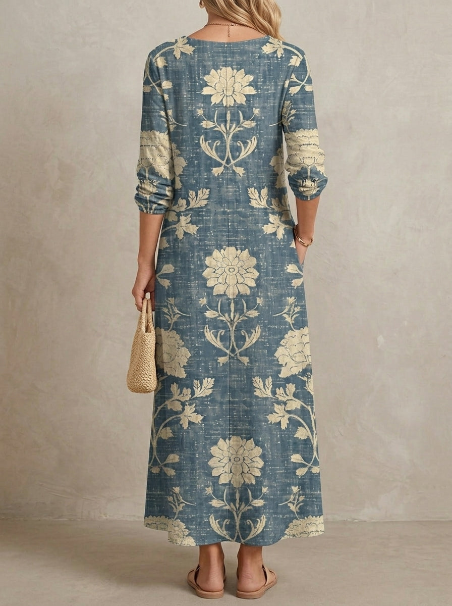 Colette · Floral Dress with V-Neck, Long Sleeves, and Pockets
