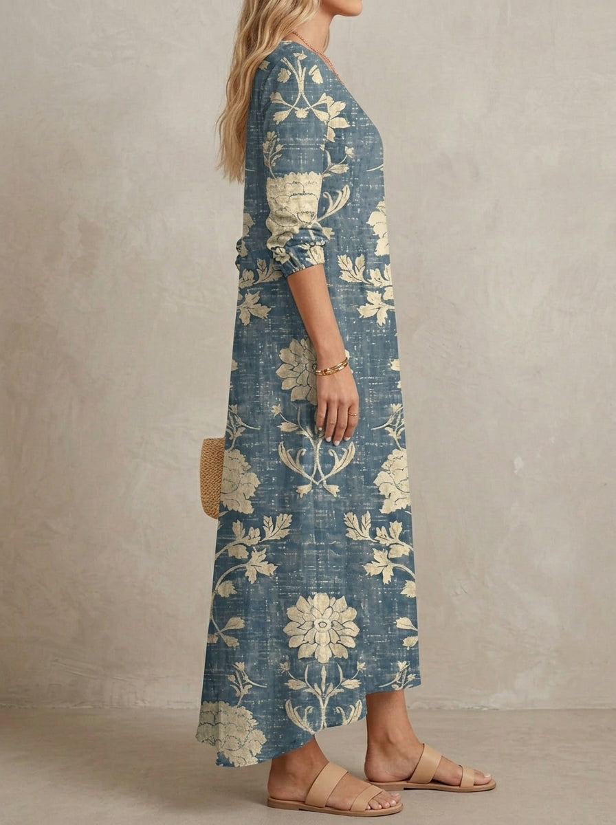 Colette · Floral Dress with V-Neck, Long Sleeves, and Pockets