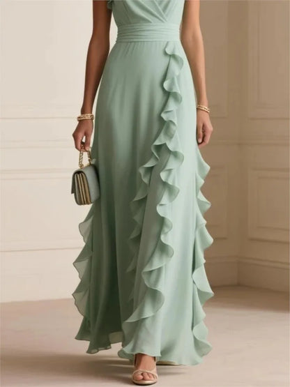 Madeleine · Pleated Evening Dress with Cascading Ruffles