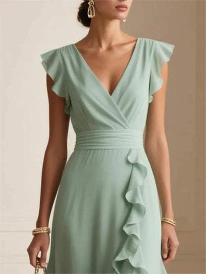 Madeleine · Pleated Evening Dress with Cascading Ruffles