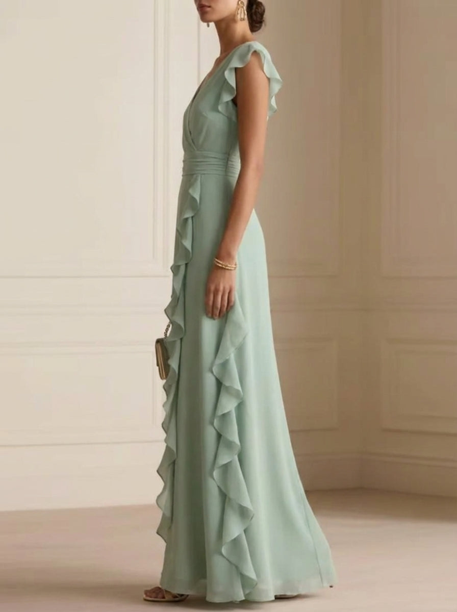 Madeleine · Pleated Evening Dress with Cascading Ruffles