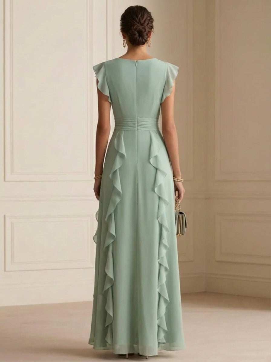 Madeleine · Pleated Evening Dress with Cascading Ruffles