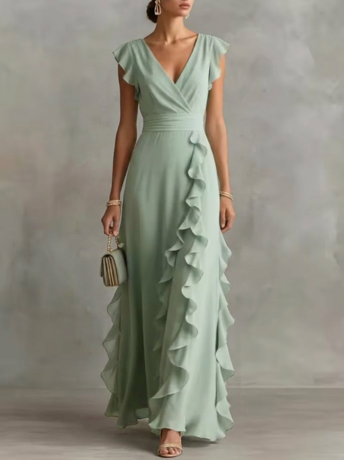 Madeleine · Pleated Evening Dress with Cascading Ruffles